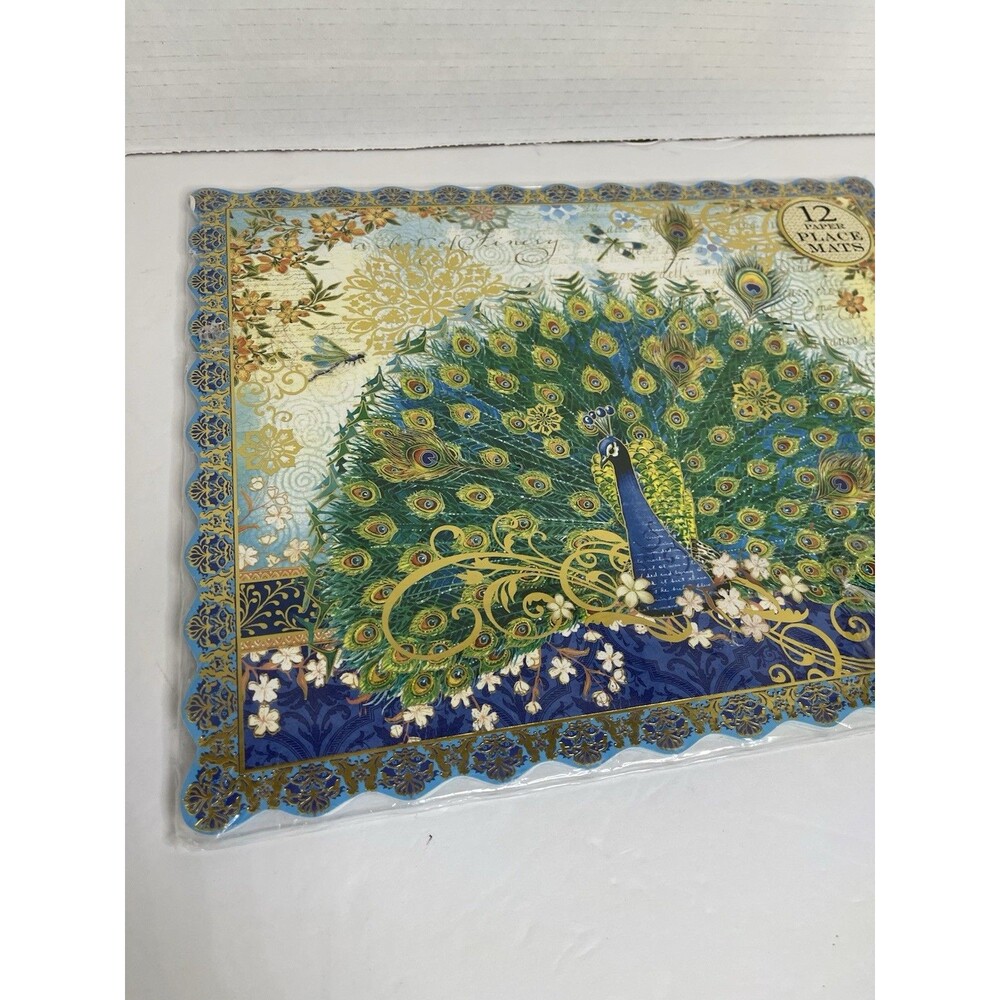 Peacock Die-Cut Gold Foil Paper Placemats 14X11" Pier 1 Imports 12 Count NEW - Picture 7 of 7